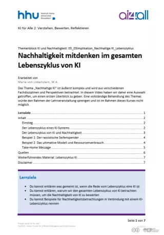 Kurs: KI und Nachhaltigkeit | 05 | Nachhaltige KI: Lebenszyklus (PDF)