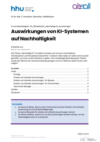 Kurs: KI und Nachhaltigkeit | 04 | Nachhaltige KI: Auswirkungen (PDF)