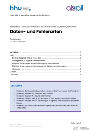 Kurs: Clustering: vom Sortieren bis zum Explorieren | 02 | Daten- und Fehlerarten (PDF)