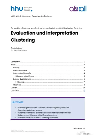 Kurs: Clustering: vom Sortieren bis zum Explorieren | 04 | Evaluation und Interpretation Clustering (PDF)
