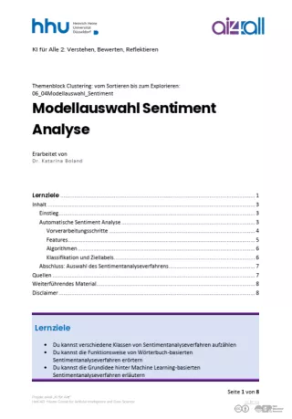 Kurs: Clustering: vom Sortieren bis zum Explorieren | 03 | Modellauswahl Sentiment Analyse (PDF)