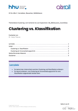 Kurs: Clustering: vom Sortieren bis zum Explorieren | 05 | Clustering vs. Klassifikation (PDF)