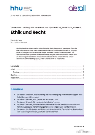 Kurs: Clustering: vom Sortieren bis zum Explorieren | 05 | Ethik und Recht (PDF)