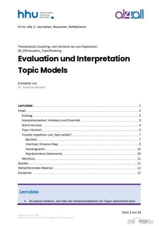 Kurs: Clustering: vom Sortieren bis zum Explorieren | 04 | Evaluation und Interpretation Topic Models (PDF)