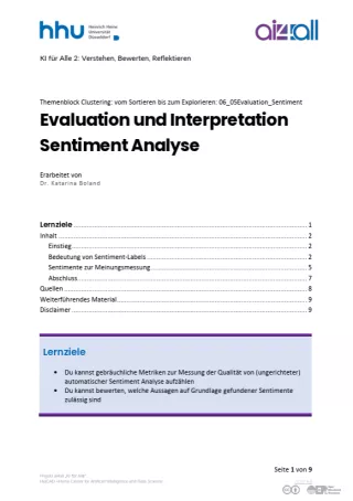 Kurs: Clustering: vom Sortieren bis zum Explorieren | 04 | Interpretation und Evaluation Sentiment Analyse (PDF)