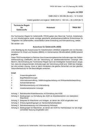 Broschuere: Technische Regeln für Gefahrstoffe: Holzstaub