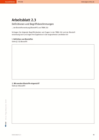 Arbeitsblatt: Take Care Infektionsschutz: Definitionen und Begriffsbestimmungen (Arbeitsblatt 2.3)