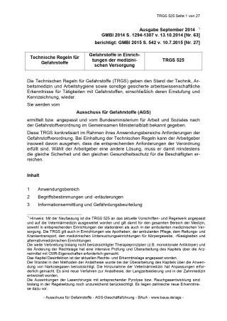 Broschuere: Technische Regeln für Gefahrstoffe: Gefahrstoffe in der medizinischen Versorgung