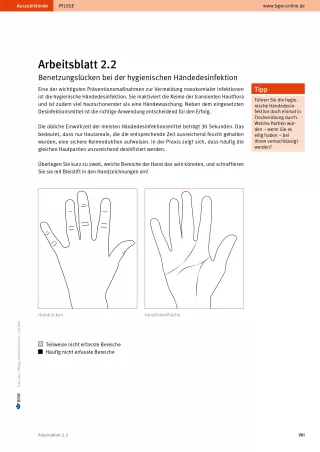 Arbeitsblatt: Take Care Infektionsschutz: Benetzungslücken bei der hygienischen Händedesinfektion (Arbeitsblatt 2.2)