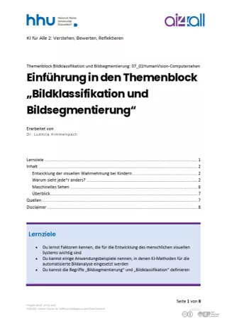 Kurs: Bildklassifikation und Bildsegmentierung | 01 | Einführung (PDF)