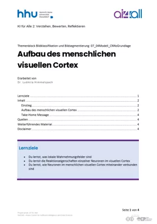 Kurs: Bildklassifikation und Bildsegmentierung | 05 | Aufbau des menschlichen visuellen Cortex (PDF)