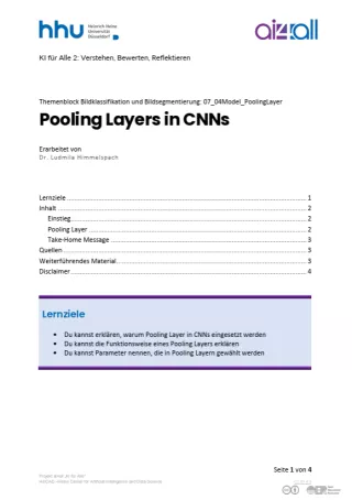 Kurs: Bildklassifikation und Bildsegmentierung | 05 | Pooling Layers in CNNs (PDF)