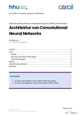 Kurs: Bildklassifikation und Bildsegmentierung | 05 | Architektur von Convolutional Neural Networks (PDF)
