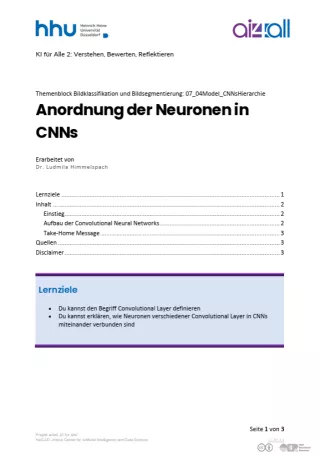 Kurs: Bildklassifikation und Bildsegmentierung | 05 | Anordnung der Neuronen in CNNs (PDF)