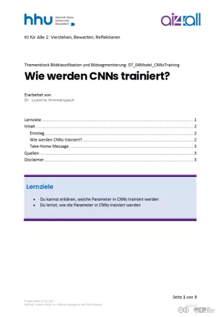 Kurs: Bildklassifikation und Bildsegmentierung | 05 | Wie werden CNNs trainiert? (PDF)