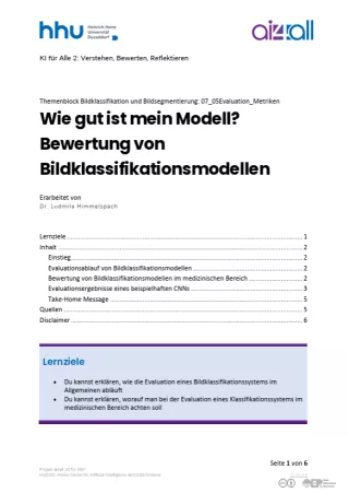 Kurs: Bildklassifikation und Bildsegmentierung | 06 | Wie gut ist mein Modell? Bewertung von Bildklassifikationsmodellen (PDF)