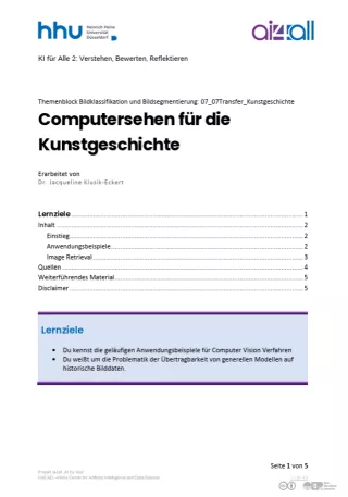 Kurs: Bildklassifikation und Bildsegmentierung | 11 | Computersehen für die Kunstgeschichte (PDF)