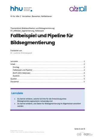 Kurs: Bildklassifikation und Bildsegmentierung | 08 | Fallbeispiel und Pipeline für Bildsegmentierung (PDF)