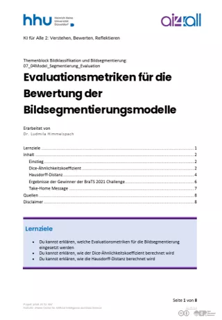 Kurs: Bildklassifikation und Bildsegmentierung | 10 | Evaluationsmetriken für die Bewertung der Bildsegmentierungsmodelle (PDF)