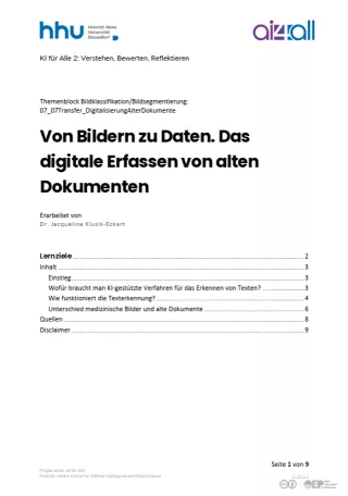 Kurs: Bildklassifikation und Bildsegmentierung | 07 | Von Bildern zu Daten. Das digitale Erfassen von alten Dokumenten (PDF)