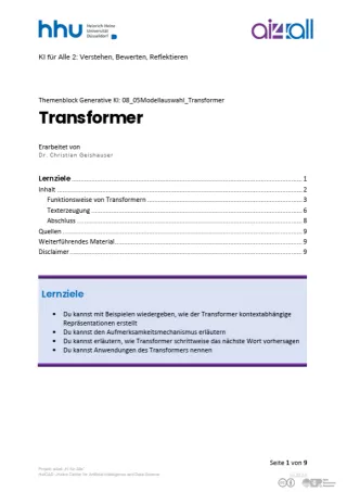 Kurs: Generative Modelle | 03 | Transformer (PDF)