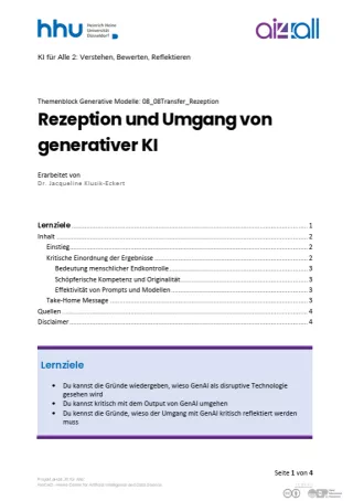 Kurs: Generative Modelle | 07 | Rezeption und Umgang von generativer KI (PDF)