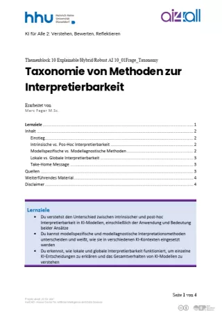 Kurs: Explainable, Hybrid, Robust AI | 03 | Taxonomie von Methoden zur Interpretierbarkeit (PDF)