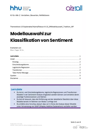 Kurs: Explainable, Hybrid, Robust AI | 04 | Modellauswahl zur Klassifikation von Sentiment (PDF)