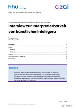 Kurs: Explainable, Hybrid, Robust AI | 01 | Interview zur Interpretierbarkeit von künstlicher Intelligenz (PDF)
