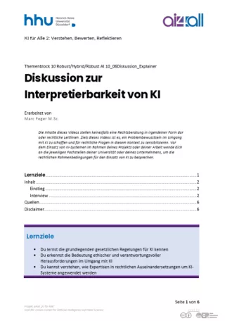 Kurs: Explainable, Hybrid, Robust AI | 06 | Diskussion zur Interpretierbarkeit von KI (PDF)