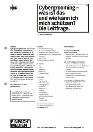 Unterrichtsplanung: Cybergrooming | Lehrerversion