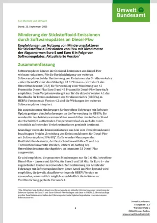 Broschuere: Minderung der Stickstoffoxid-Emissionen durch Softwareupdates an Diesel-Pkw