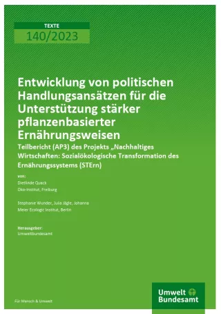 Broschuere: Entwicklung von politischen Handlungsansätzen für die Unterstützung stärker pflanzenbasierter Ernährungsweisen