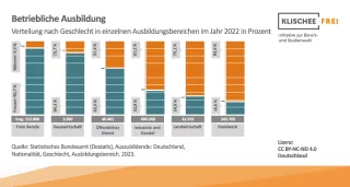 Infografik: Betriebliche Ausbildung | Abbildung 1 | Verteilung nach Geschlecht in einzelnen Ausbildungsbereichen im Jahr 2022