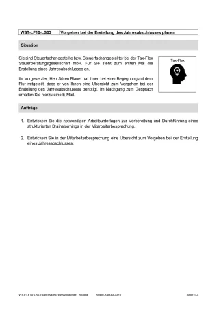 Unterrichtsbaustein: Vorgehen bei der Erstellung des Jahresabschlusses planen (Version Schüler/in) (DOCX)