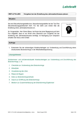 Unterrichtsbaustein: Vorgehen bei der Erstellung des Jahresabschlusses planen (Version Lehrkraft) (PDF, barrierefrei)