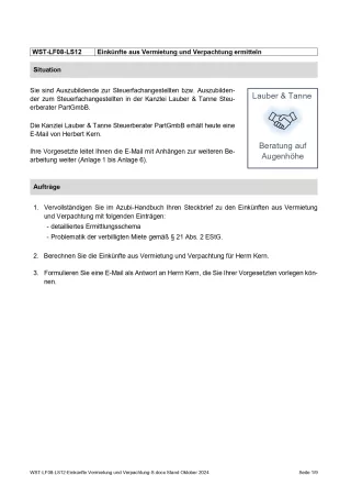 Unterrichtsbaustein: Einkünfte aus Vermietung und Verpachtung ermitteln (Version Schüler/in) (DOCX)