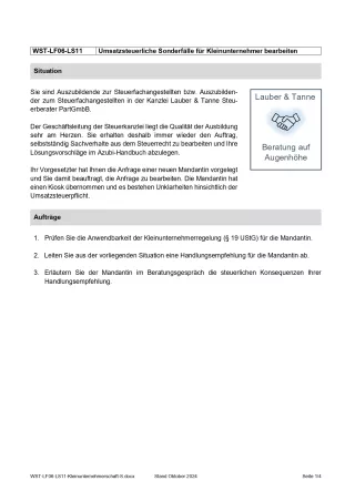 Unterrichtsbaustein: Umsatzsteuerliche Sonderfälle für Kleinunternehmer bearbeiten (Version Schüler/in) (PDF, barrierefrei)