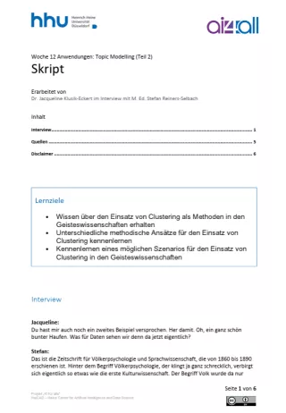 Kurs: Woche 12 | Anwendungsbeispiele | Topic Modeling mit Clustering (2) (PDF)