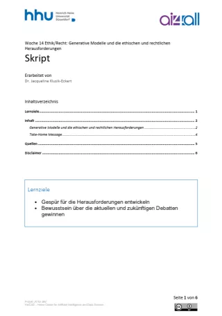 Kurs: Woche 14 | Ethik | Generative Modelle und die ethischen und rechtlichen Herausforderungen (PDF)