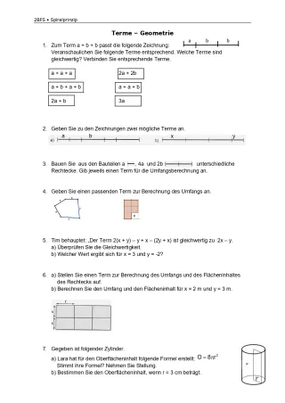 Arbeitsblatt: Mathematik für die Berufsfachschule: Terme und Geometrie
