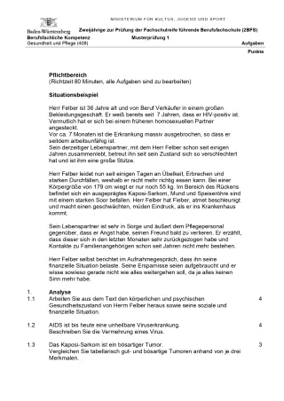 Test: Musterprüfung 1 Berufsfachschule | Gesundheit und Pflege: Berufsfachliche Kompetenz