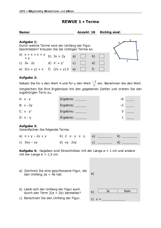 Arbeitsblatt: Mathematik für die Berufsfachschule: REWUE 1 Terme