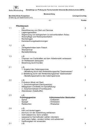 Test: Musterprüfung 1 Berufsfachschule | Ernährung und Gastronomie: Berufsfachliche Kompetenz (Lösung)