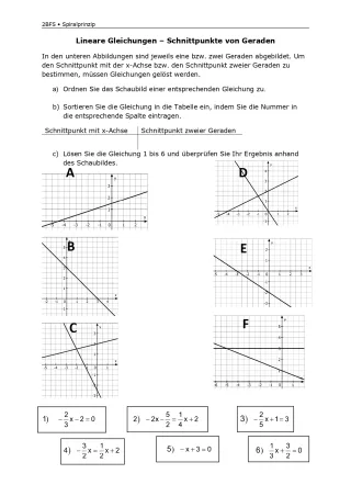 Arbeitsblatt: Mathematik für die Berufsfachschule: Lineare Gleichungen und Schnittpunkte von Geraden
