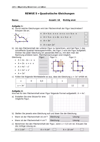 Arbeitsblatt: Mathematik für die Berufsfachschule: REWUE 5 Quadratische Gleichungen