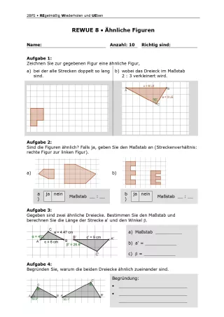 Arbeitsblatt: Mathematik für die Berufsfachschule: REWUE 8 Ähnliche Figuren