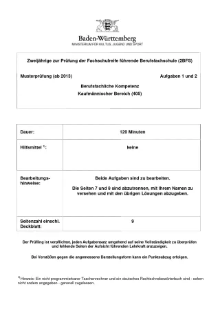 Test: Musterprüfung: Berufsfachliche Kompetenz Volks- und Betriebswirtschaftslehre und Datenverarbeitung (ZIP-Datei)