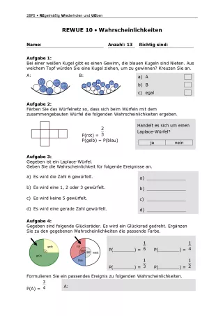 Arbeitsblatt: Mathematik für die Berufsfachschule: REWUE 10 Wahrscheinlichkeiten