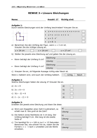 Arbeitsblatt: Mathematik für die Berufsfachschule: REWUE 3 Lineare Gleichungen